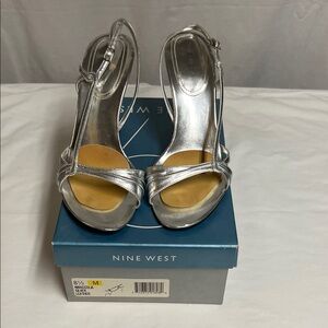 Nine West Silver Leather Accolia Women's Sandal Strappy Heels